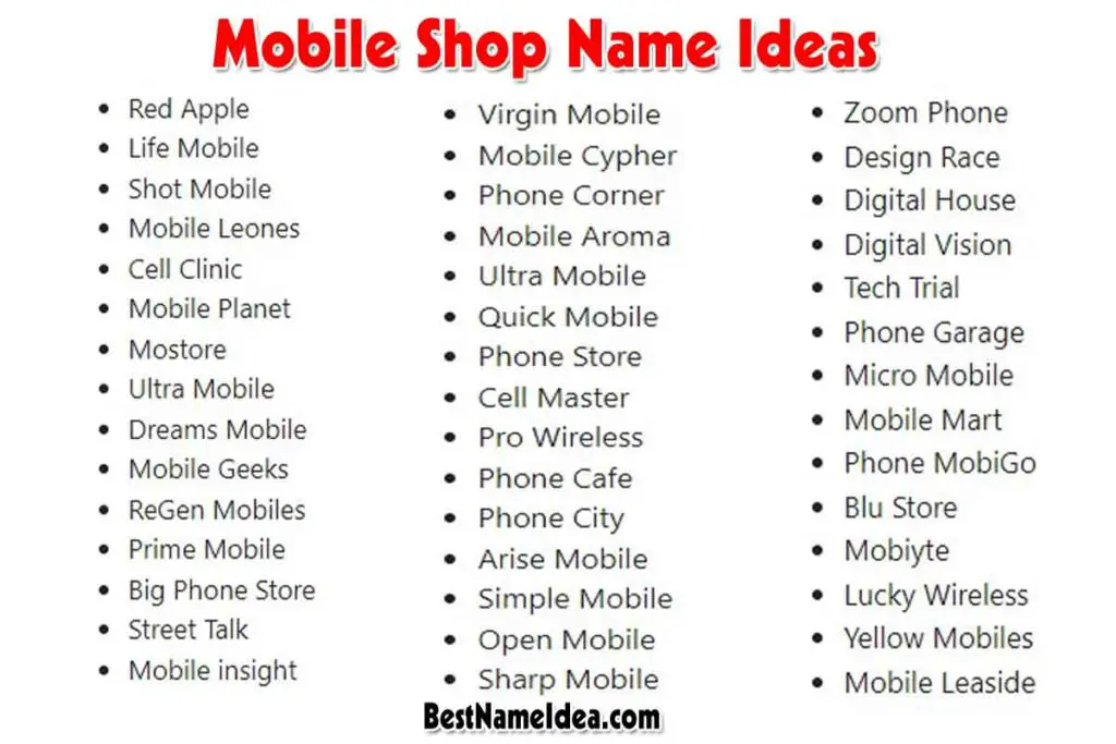 Mobile Shop Name Ideas