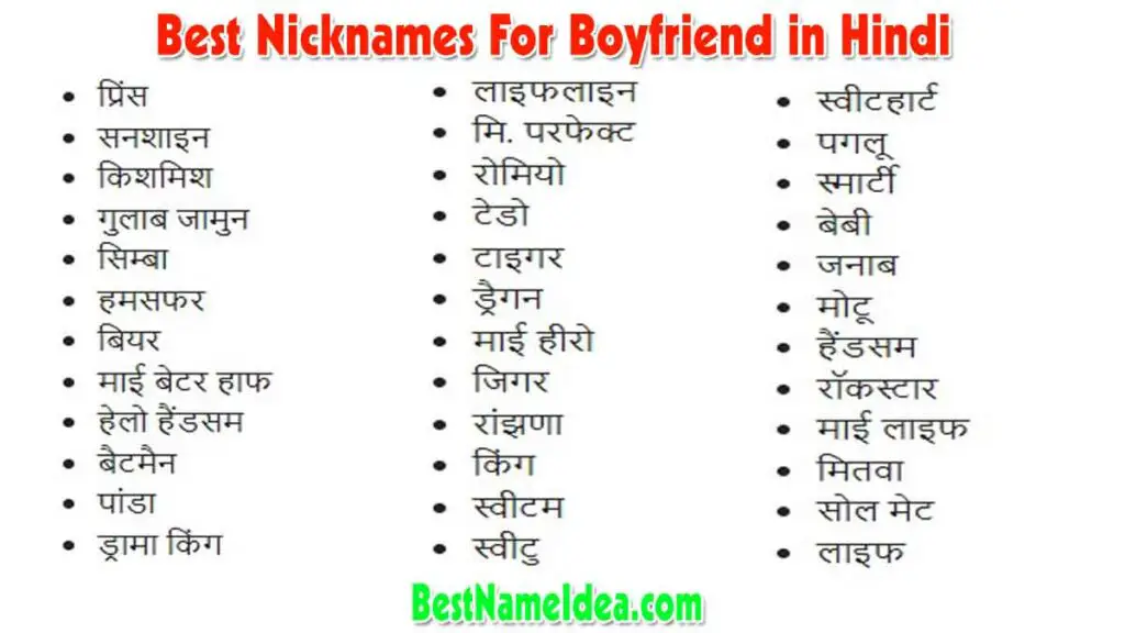 Nicknames For Boyfriend in Hindi