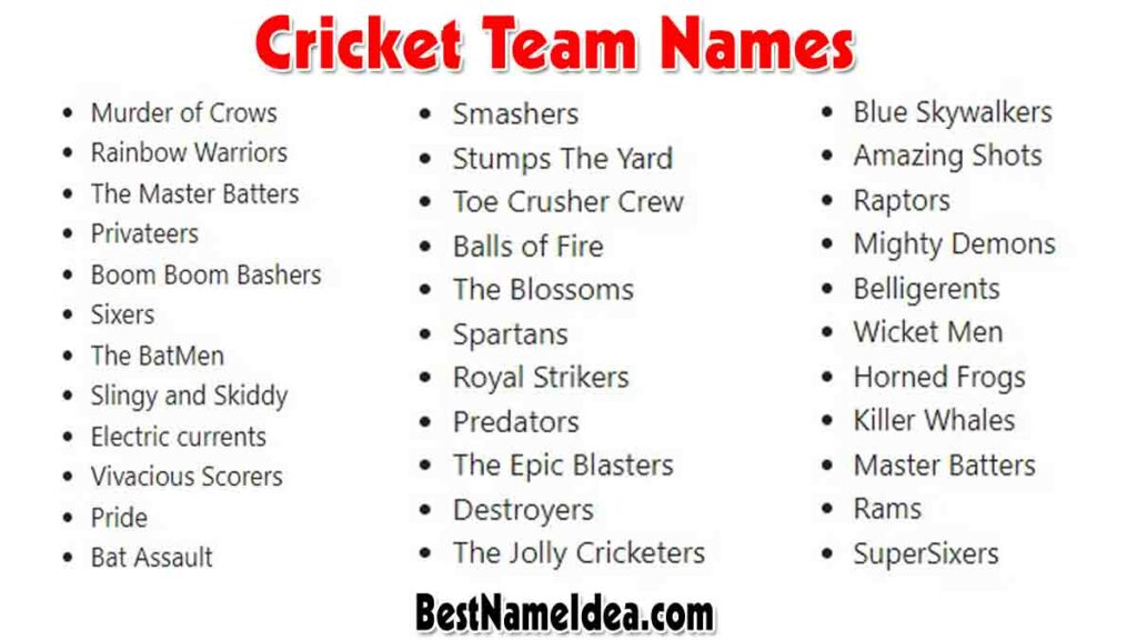 Cricket Team Names