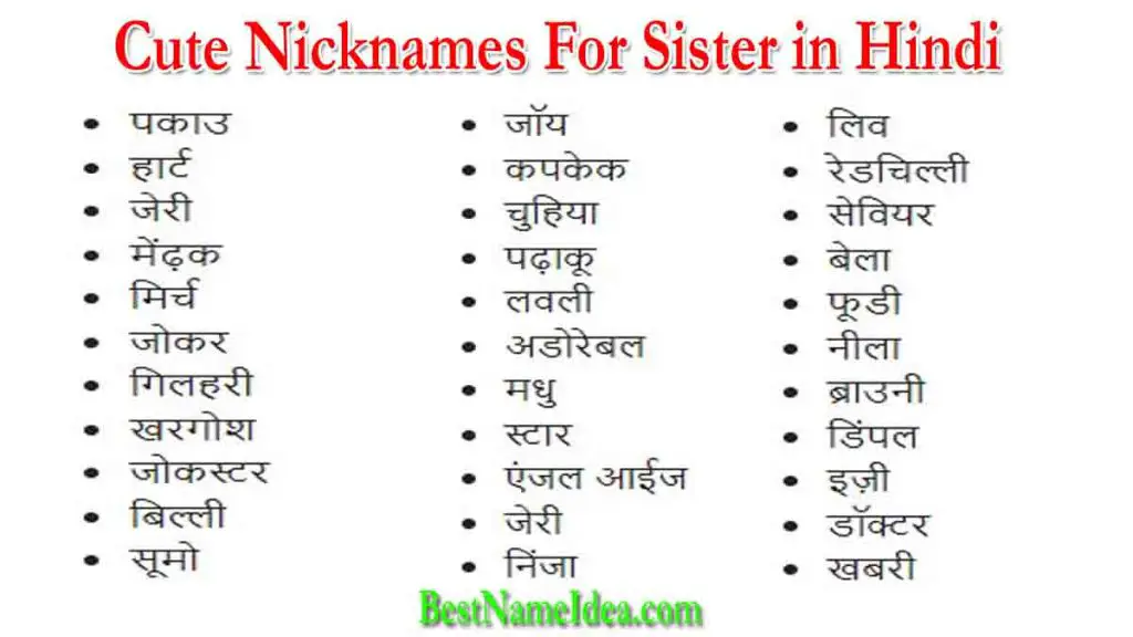 Cute Nicknames For Sister in Hindi