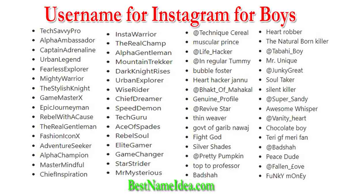 501+ Cool & Stylish Username for Instagram for Boy Attitude