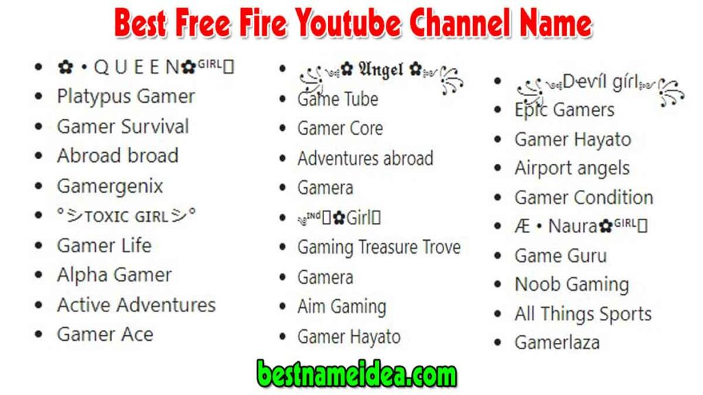 Best Free Fire Youtube Channel Name