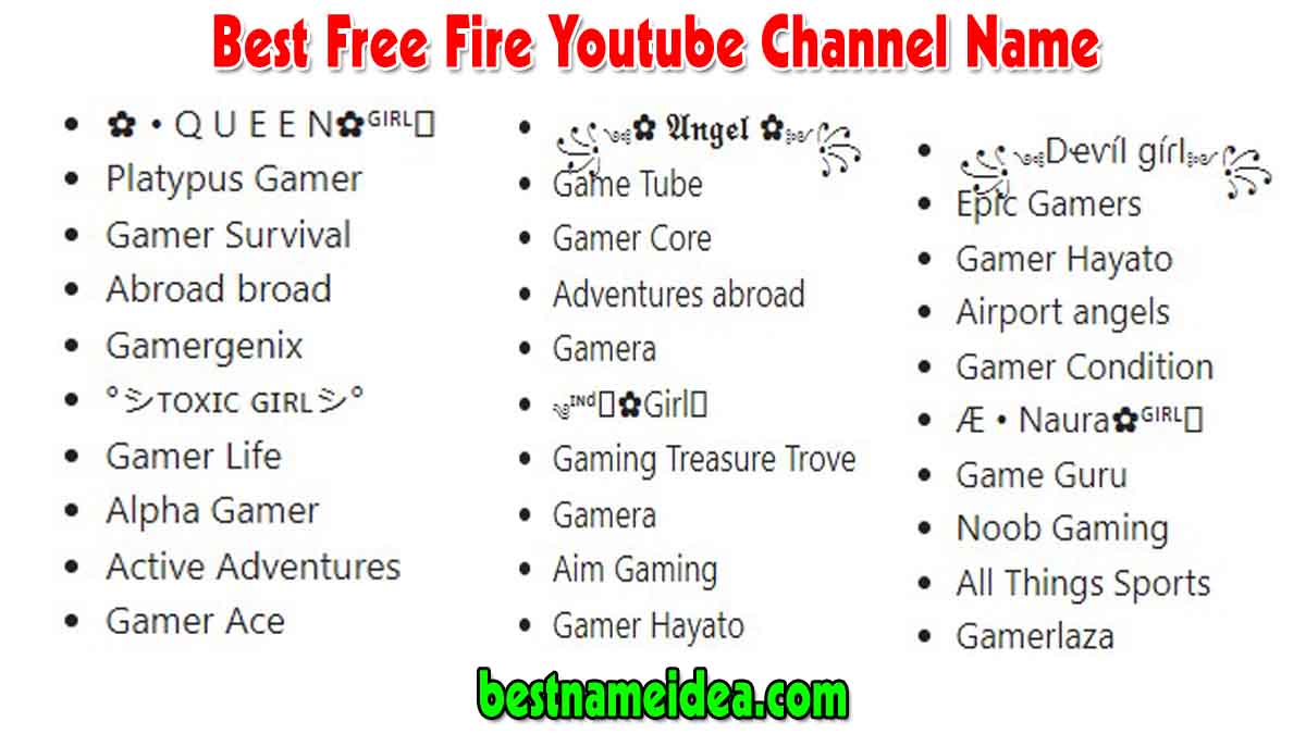 free fire best name for youtube channel