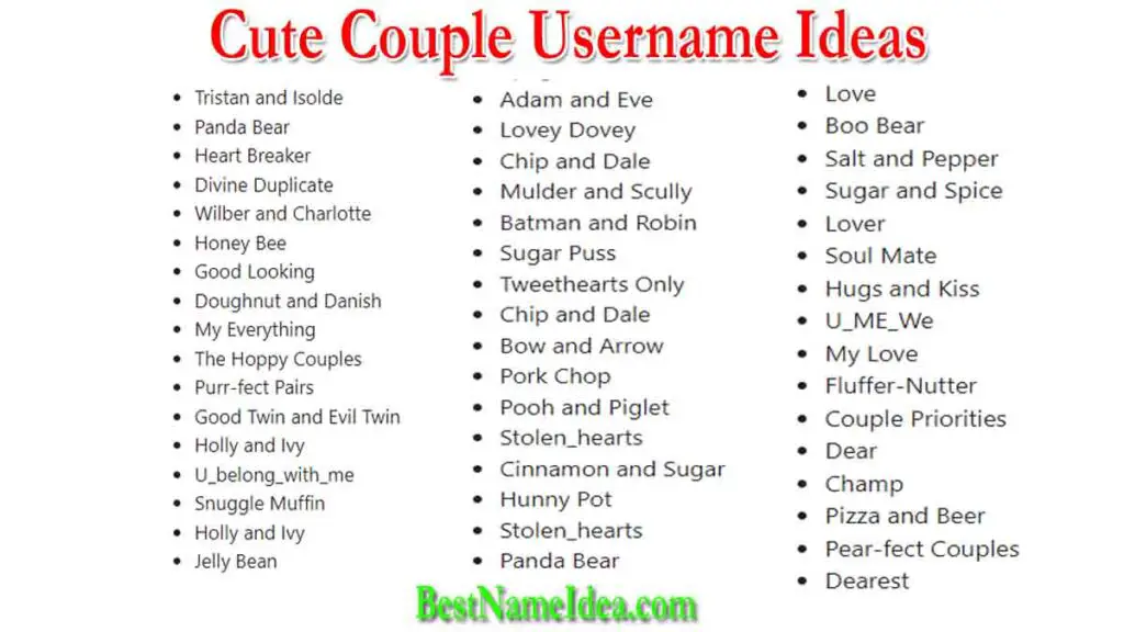 Cute Couple Username Ideas