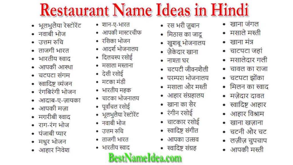 restaurant name ideas in hindi