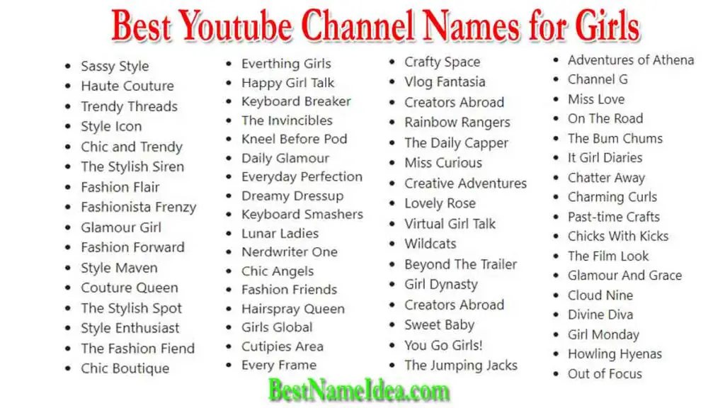 Best Youtube Channel Names for Girls