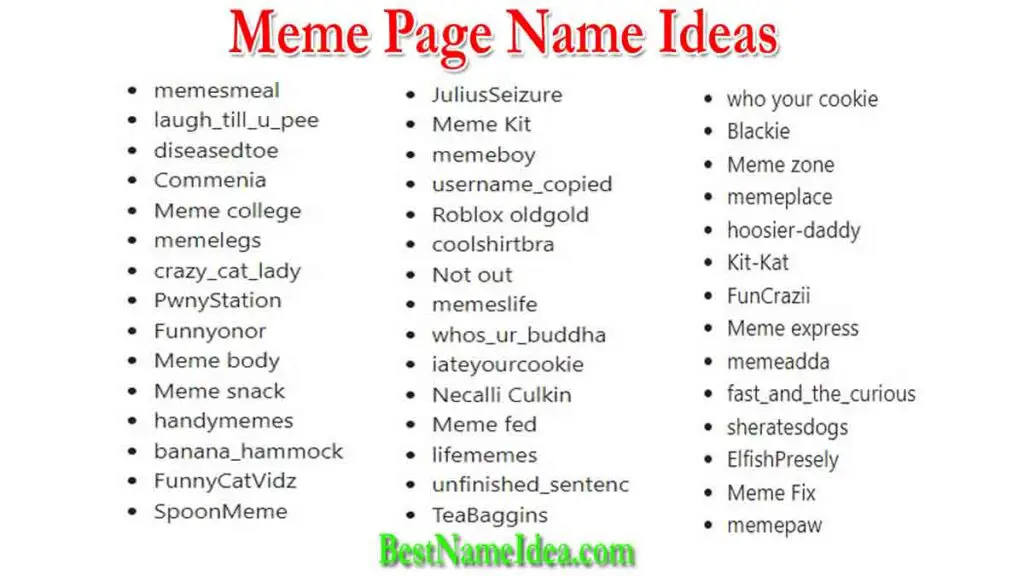 Meme Page Name Ideas