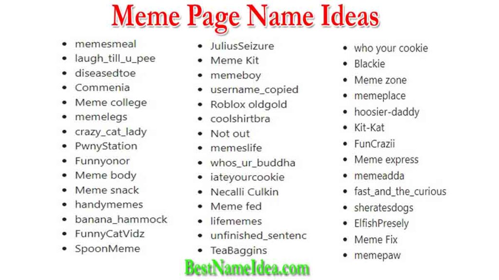 Meme Page Name Ideas