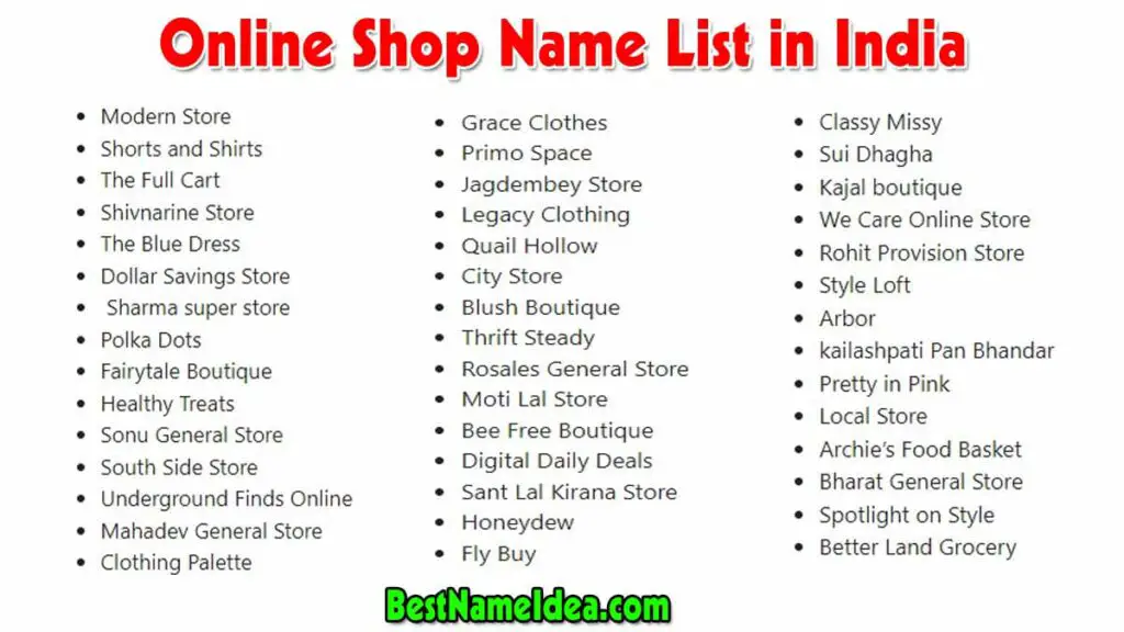 Online Shop Name List in India