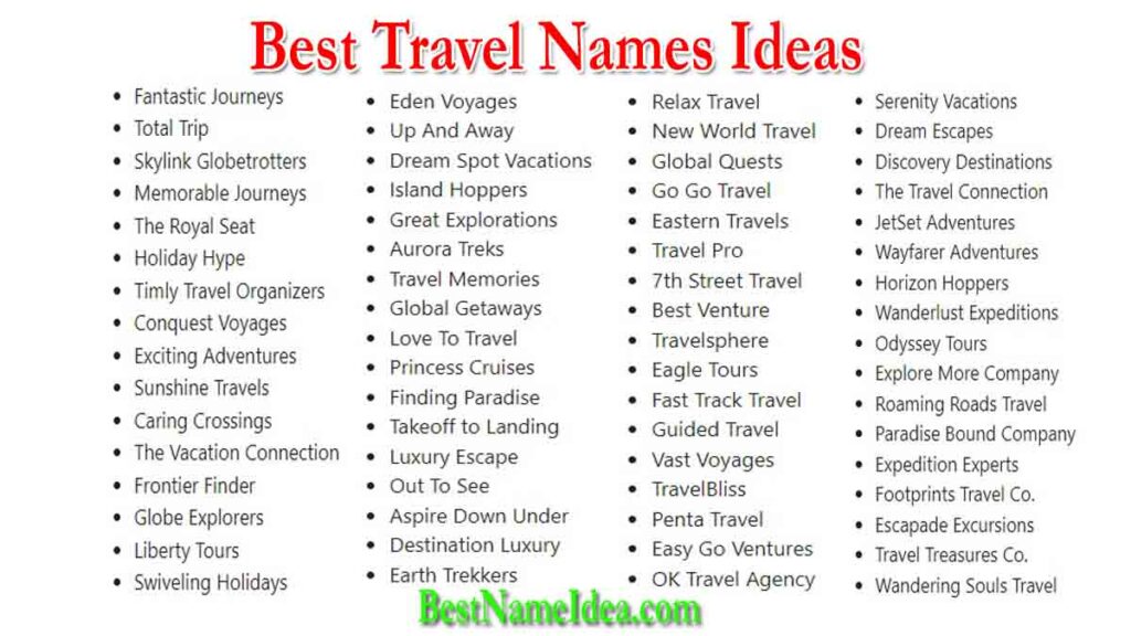 travel and tourism group names