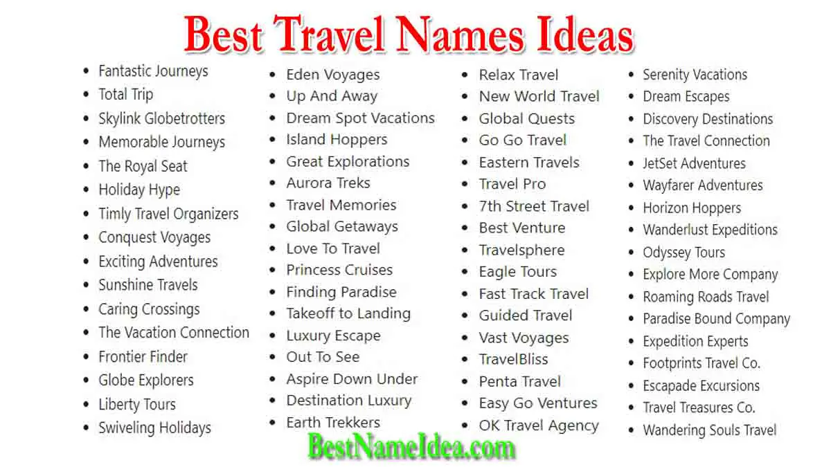 travel and tour name ideas