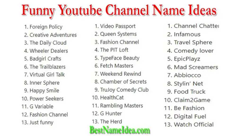 Funny Youtube Channel Name Ideas