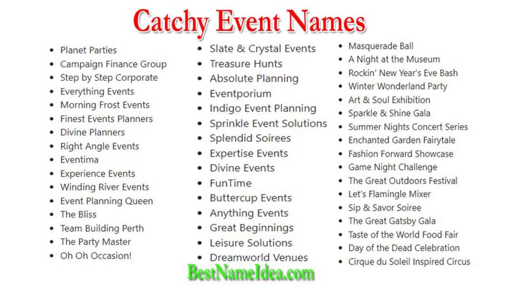 Corporate Event Names List