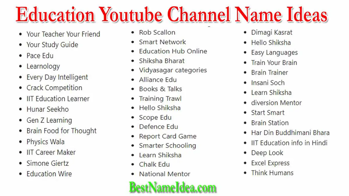 Youtube Channel Name Ideas For Education
