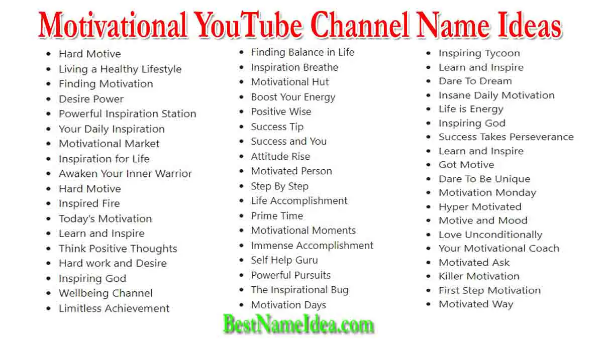 200 Best Motivational Youtube Channel Name Ideas 2024
