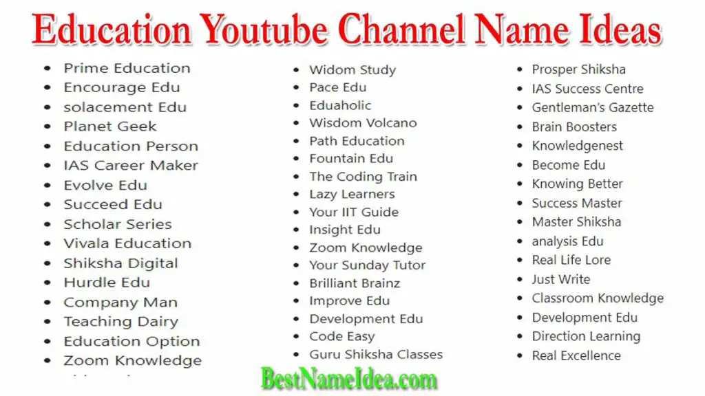 youtube channel name ideas list for students