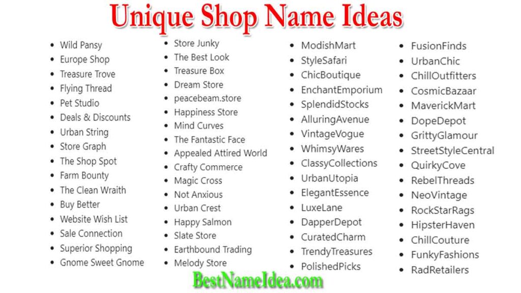 Unique Shop Name Ideas