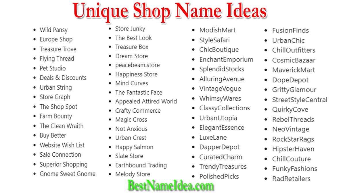 501+ Catchy, Creative & Unique Shop Name Ideas 2024