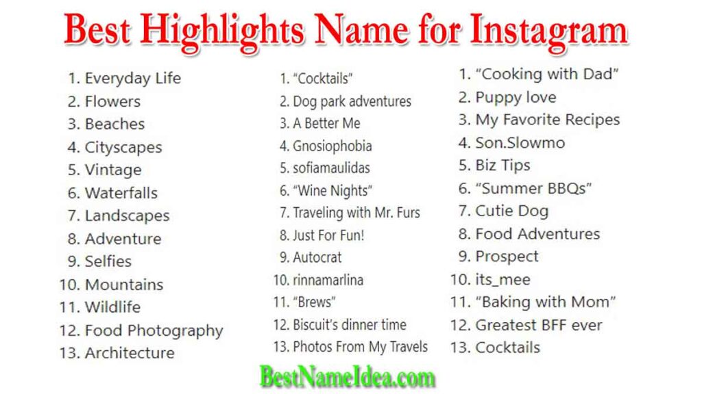highlights name for instagram