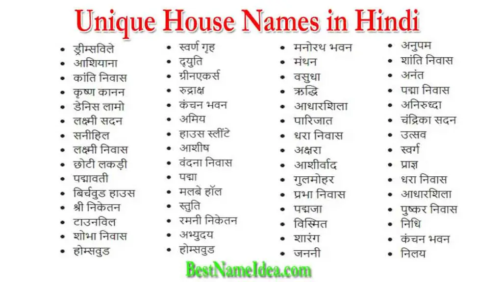 Unique House Names in Hindi