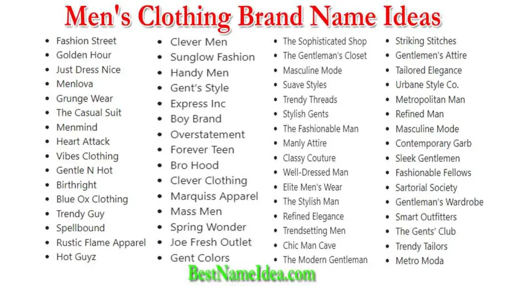 men's clothing brand name ideas